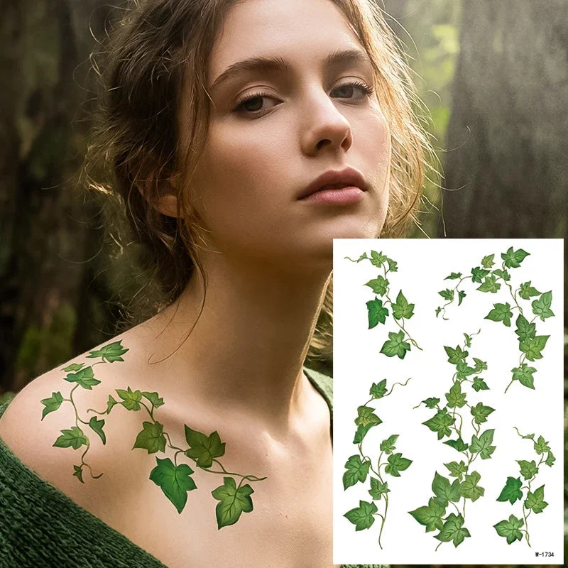 Green Vine Leaf Temporary Tattoo Sticker – Waterproof Body Art Temporary Tattoo Sticker PRIMED