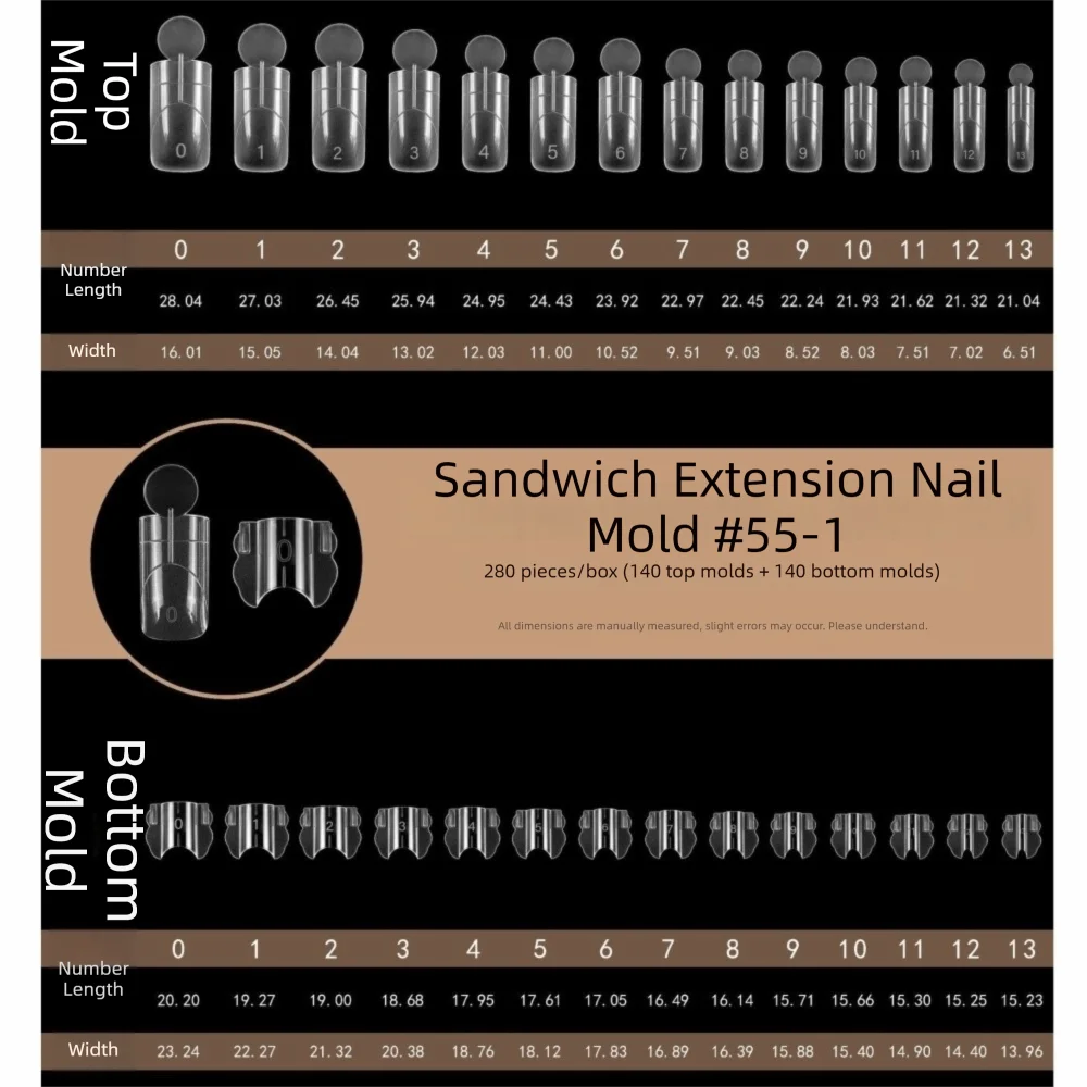 280pcs Reusable Dual Nail Forms – 14 Sizes, Square & Oval