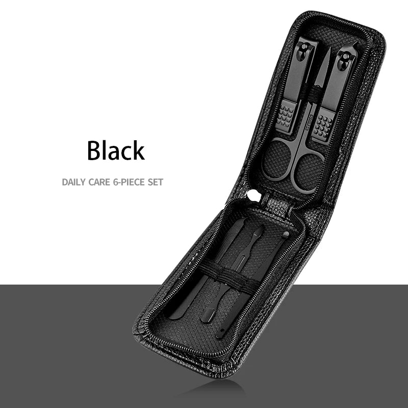 Stainless Steel Manicure Set 6/9Pcs – Nail Clippers & Files Manicure Tool Set PRIMED Black 6 PCS SET