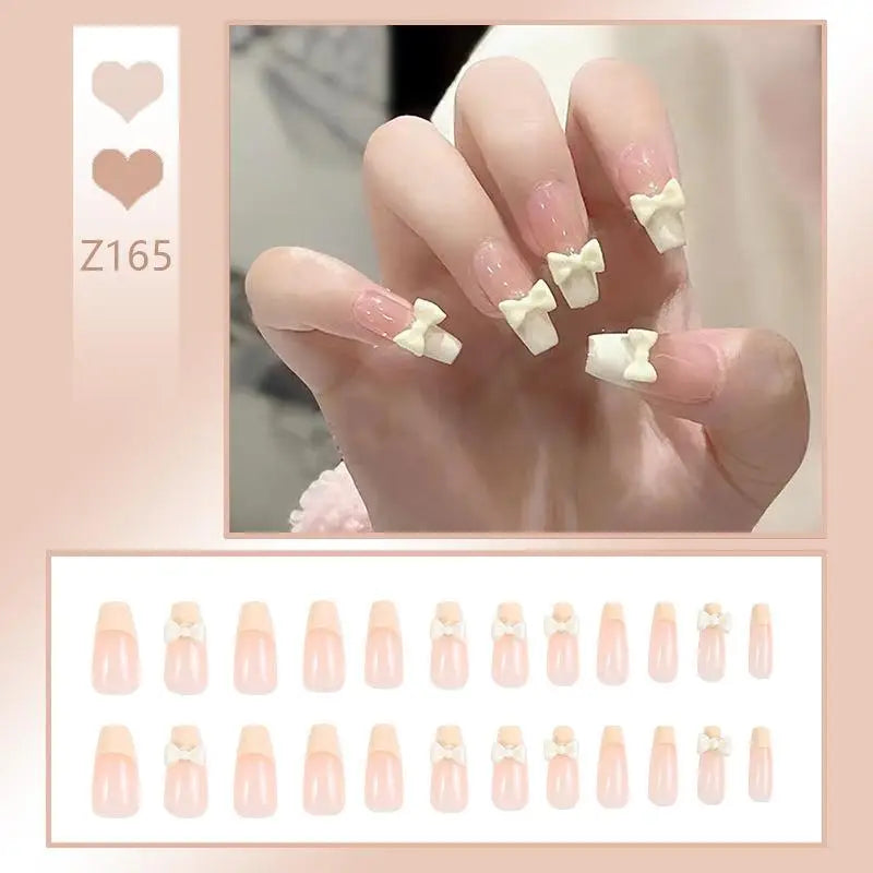 French Press On Nails Set – 24 Short Acrylic Tips with Glue