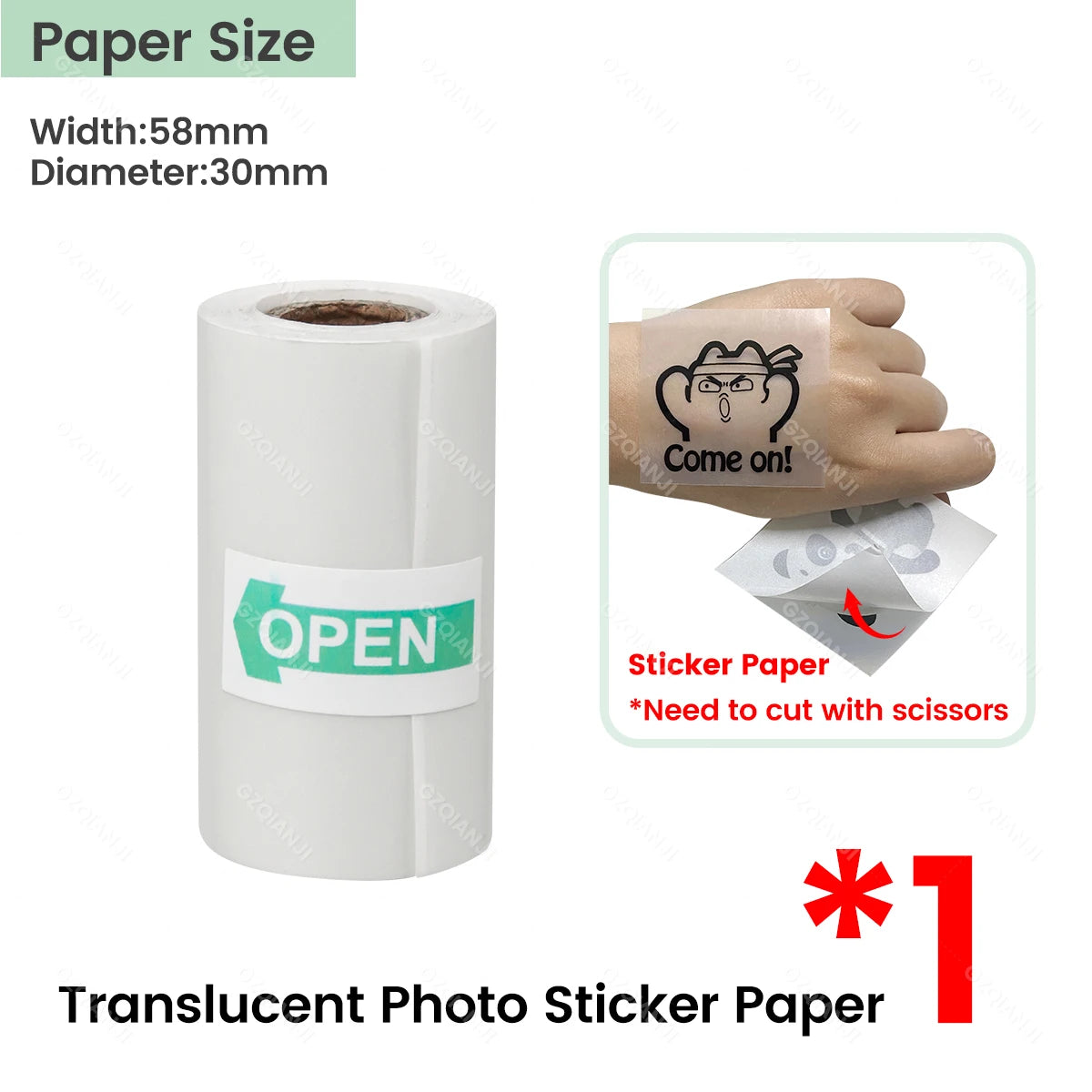 Translucent 58mm Thermal Sticker Paper Rolls 57x30mm | Mini Printer Thermal Sticker Paper PRIMED 1Roll Trans Sticker