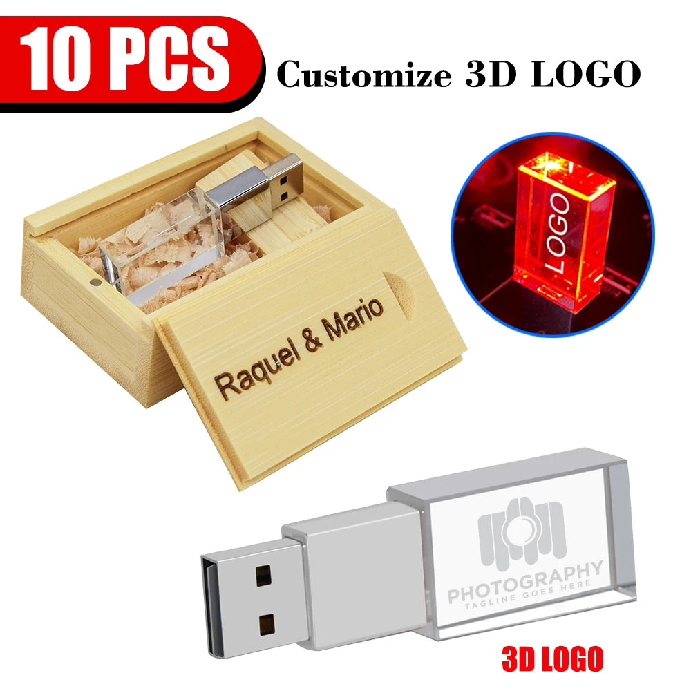 10-Pack Crystal USB 2.0 Flash Drives | Custom Logo 4–128GB USB Flash Drive PRIMED