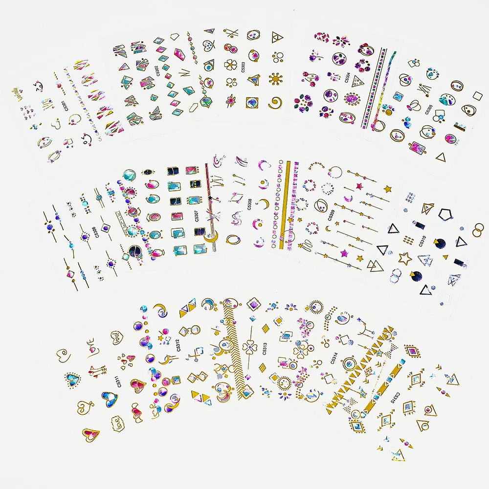 15-Pc Gold Bronzing 3D Heart Laser Nail Slider Sticker Decals Nail Art Stickers PRIMED NLS253-S1