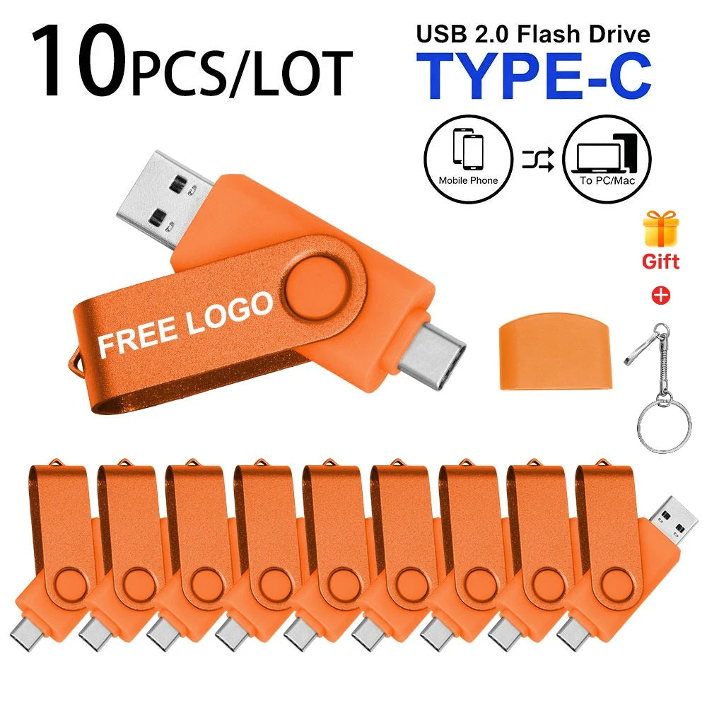 10-Pack 64GB USB-C & USB 2.0 Flash Drives | Custom Logo USB Flash Drive PRIMED 4GB orange