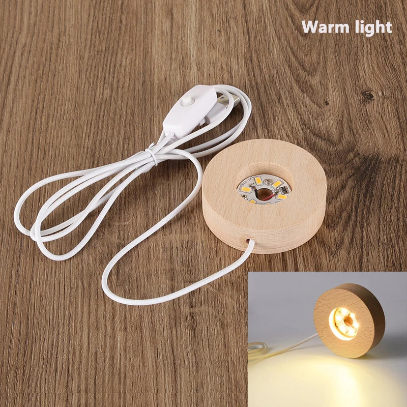 USB Wooden LED Light Base 6cm | Rotating Display Stand