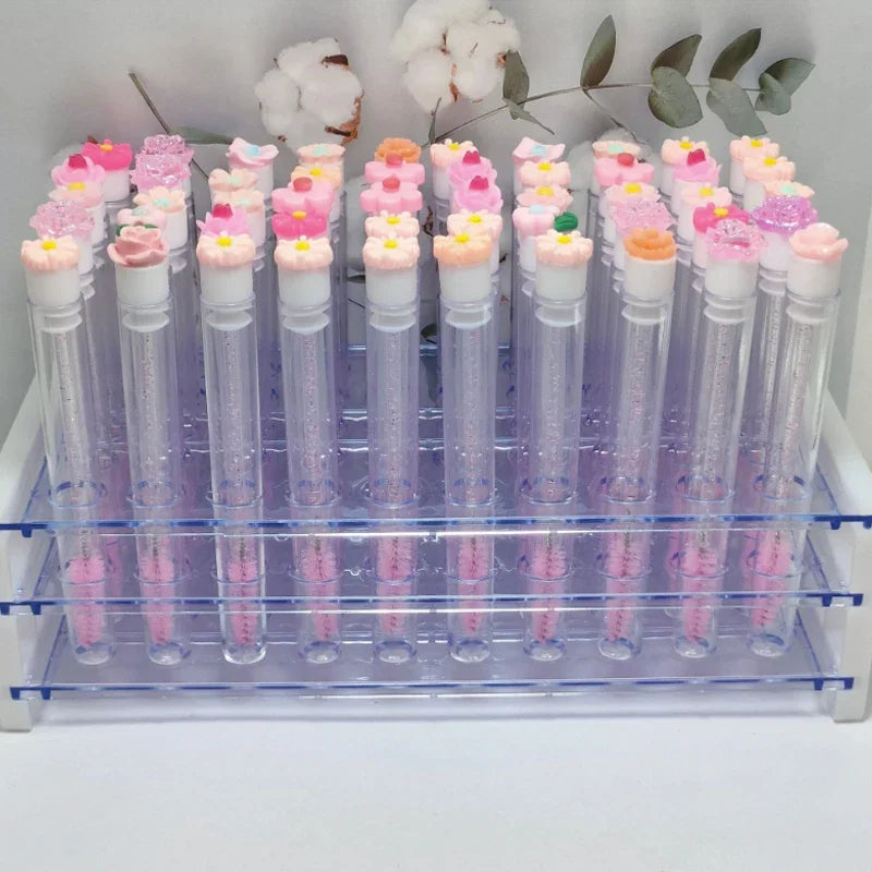 Flower Tube Eyelash Brush Set – Reusable Mascara Wand Spoolie Eyelash Brush Set PRIMED