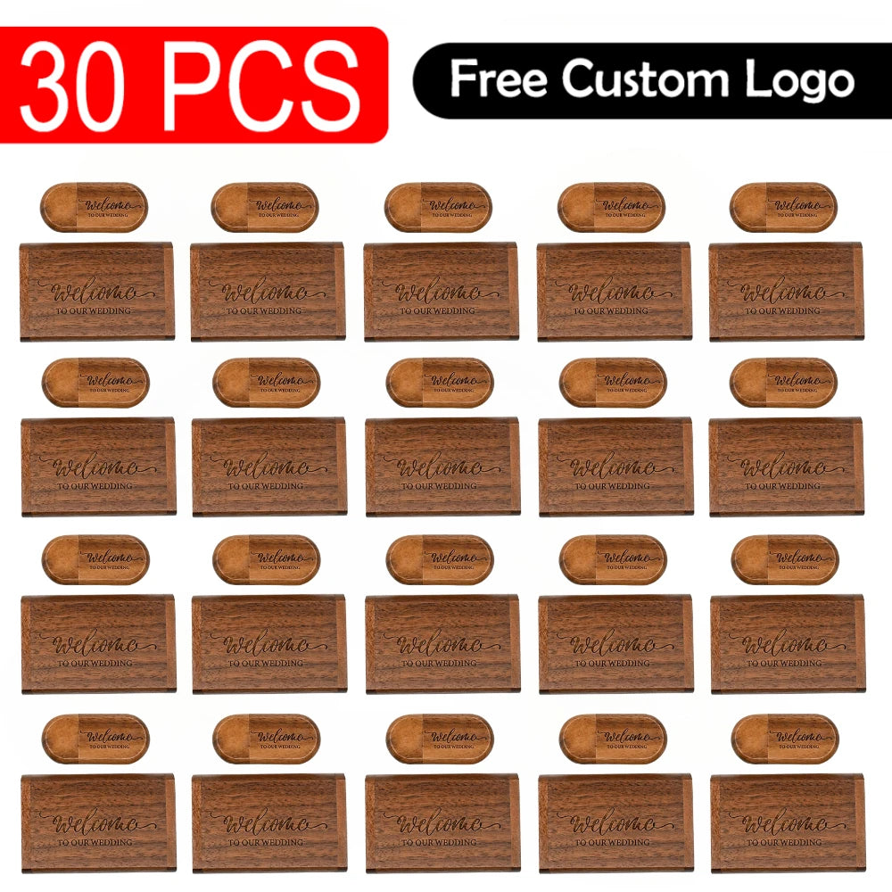 30 Pcs Wooden USB Flash Drive Custom Logo 4GB–64GB Gift Set USB Flash Drive PRIMED