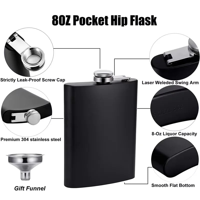 Stainless Steel Hip Flask Set 6/7/8oz – Leakproof & Funnel Hip Flask Set PRIMED