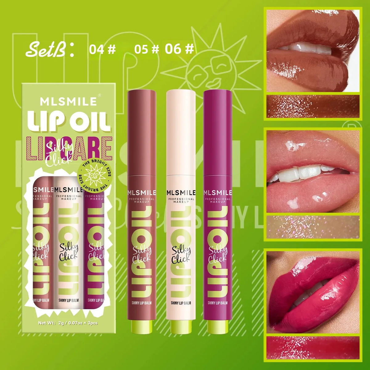 MLSMILE 3-Piece Lipstick Set | Mirror Lip Gloss & Moisturizing Lip Gloss Set PRIMED