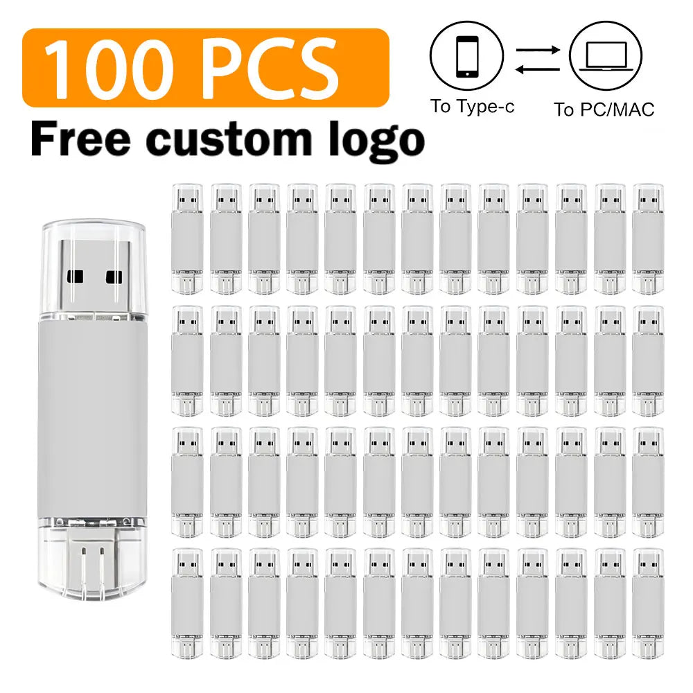 Type-C USB Flash Drive Bulk Custom Logo | 8–64GB 10/50/100 Pcs USB Flash Drive PRIMED 4GB Silver x100