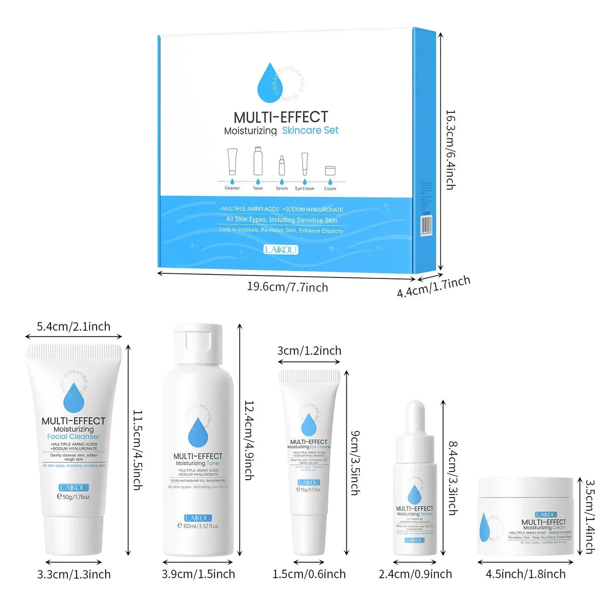 LAIKOU 5-Piece Deep Hydration Skincare Set for Dry Skin Skincare Gift Set PRIMED