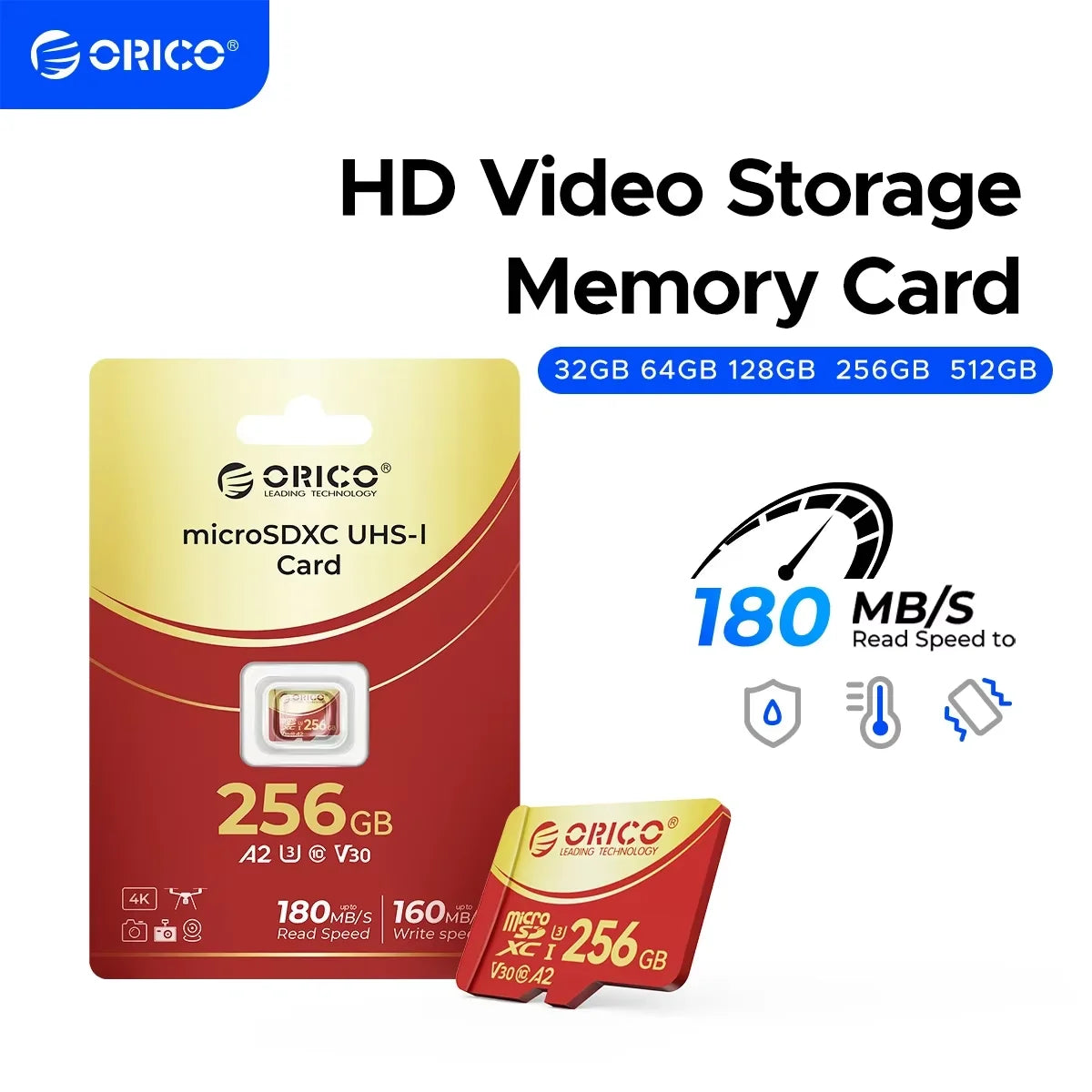 ORICO 256GB Micro SD Card 4K UHD 180MB/s A2 U3 V30 C10 Micro SD Card PRIMED
