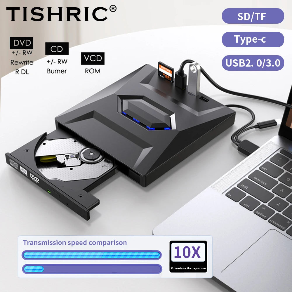 TISHRIC USB External DVD Drive CD Player USB 3.0 Type-C