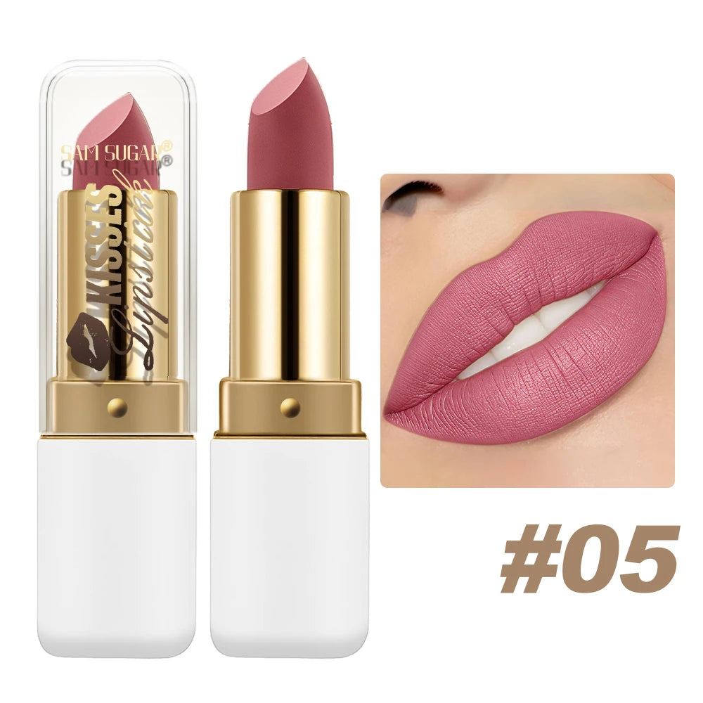 SAM SUGAR Metallic Matte Lipstick – Waterproof Pearlescent Gloss