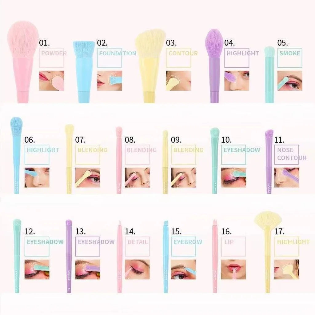 17-Pc Macaron Gradient Makeup Brush Set – Full Face Kit Makeup Brush Set PRIMED
