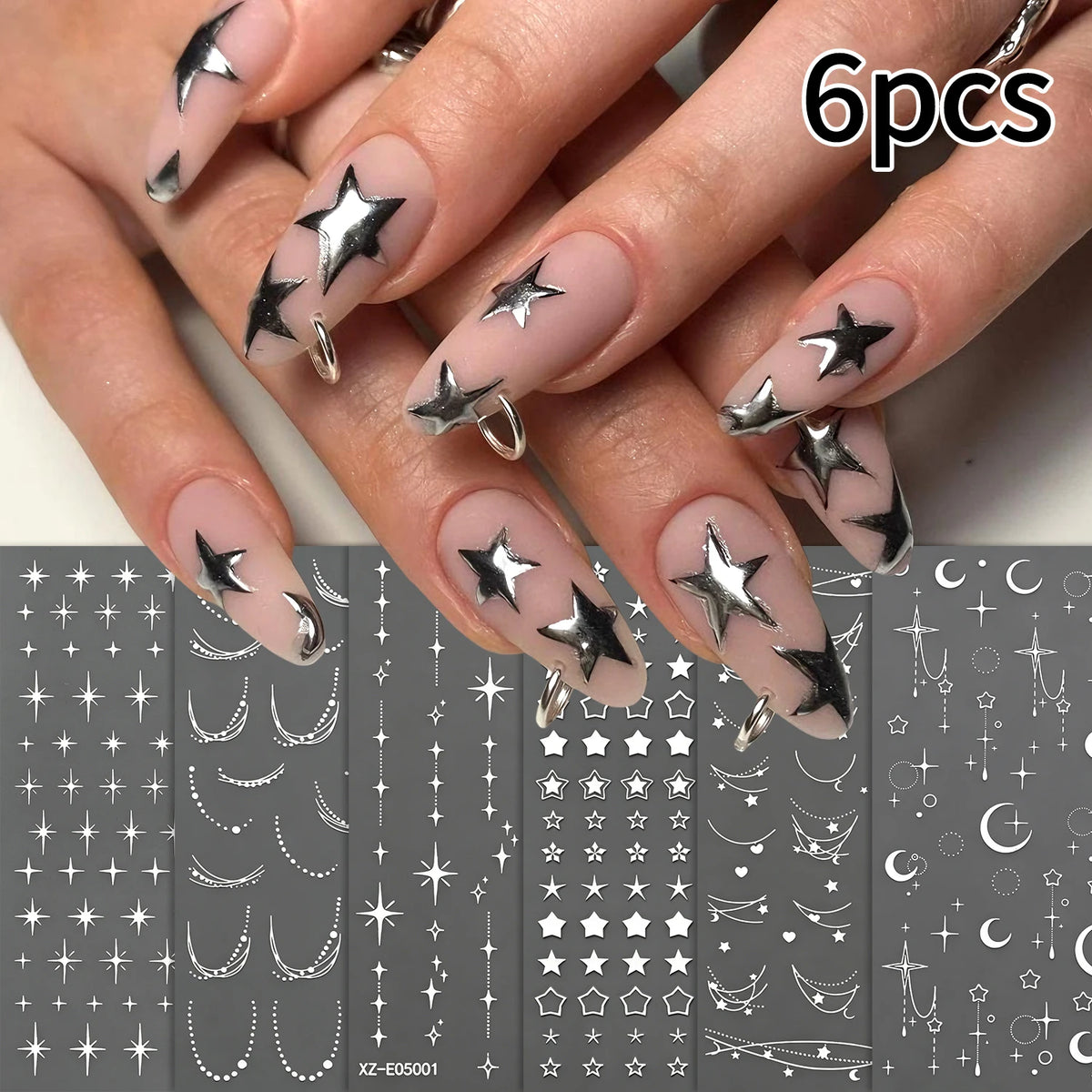 6-Pack Gold Foil Moon Nail Art Stickers – 3D Decals | MAFANAILS