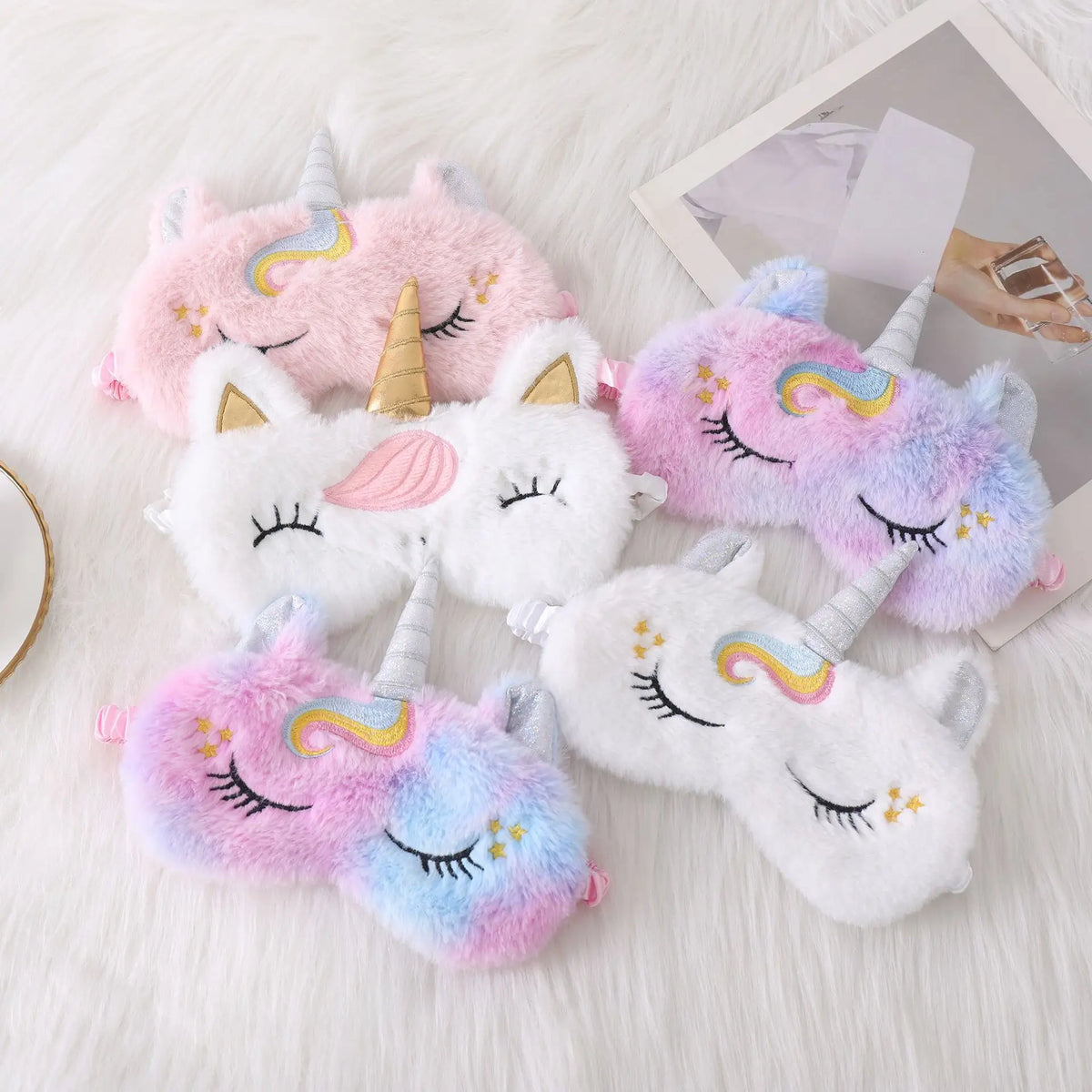 Unicorn Plush Sleep Mask – Soft Blackout Eye Cover for Girls