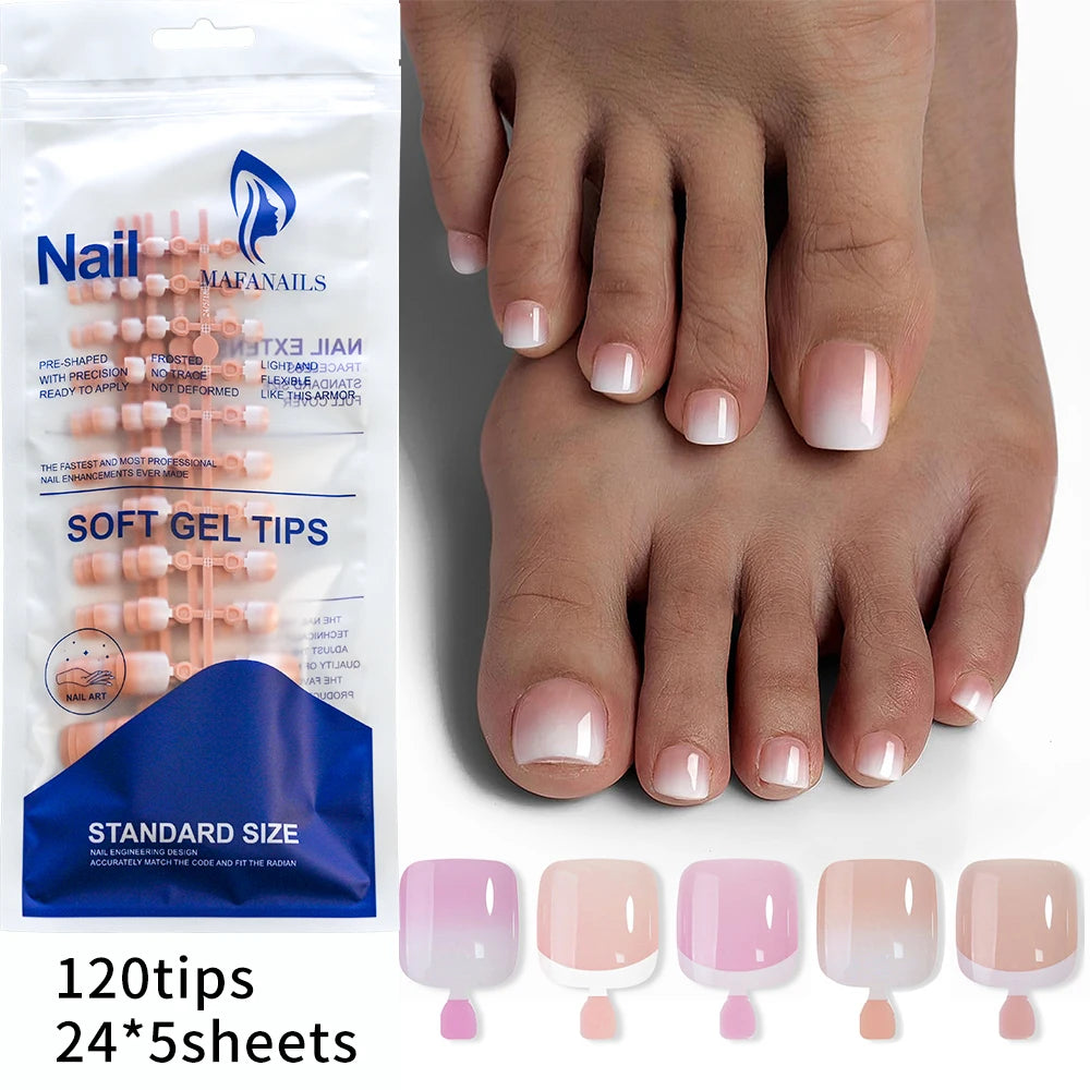 120Pcs French Press-On Toenails – Ultra-Thin Full Cover Acrylic