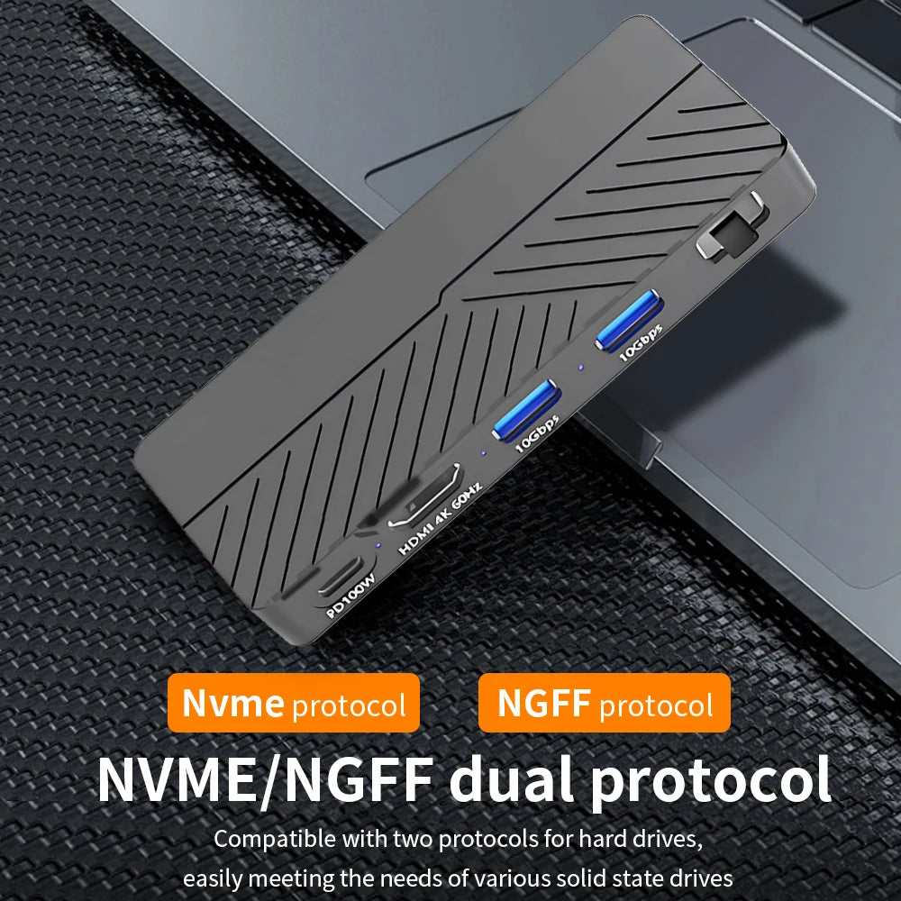 TISHRIC M.2 NVMe SSD Enclosure 6-in-1 USB-C Hub 4K 10Gbps SSD Enclosure Hub PRIMED