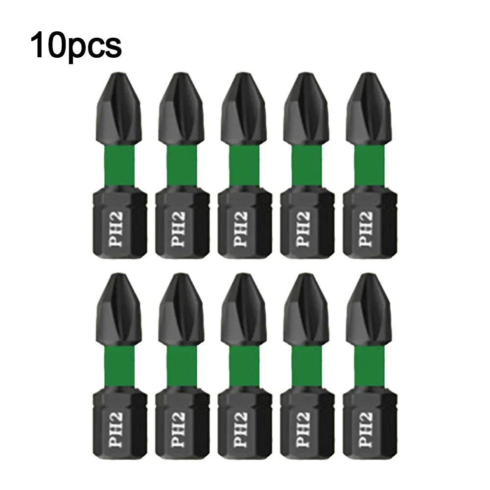 10-Pack 25mm PH2 Magnetic Screwdriver Bits | Non-Slip Steel