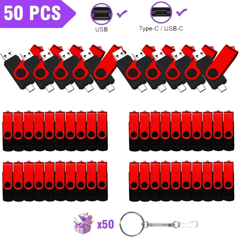 50PCS USB 2.0 Type-C OTG Flash Drive 360° Rotatable Pendrive USB Flash Drive PRIMED