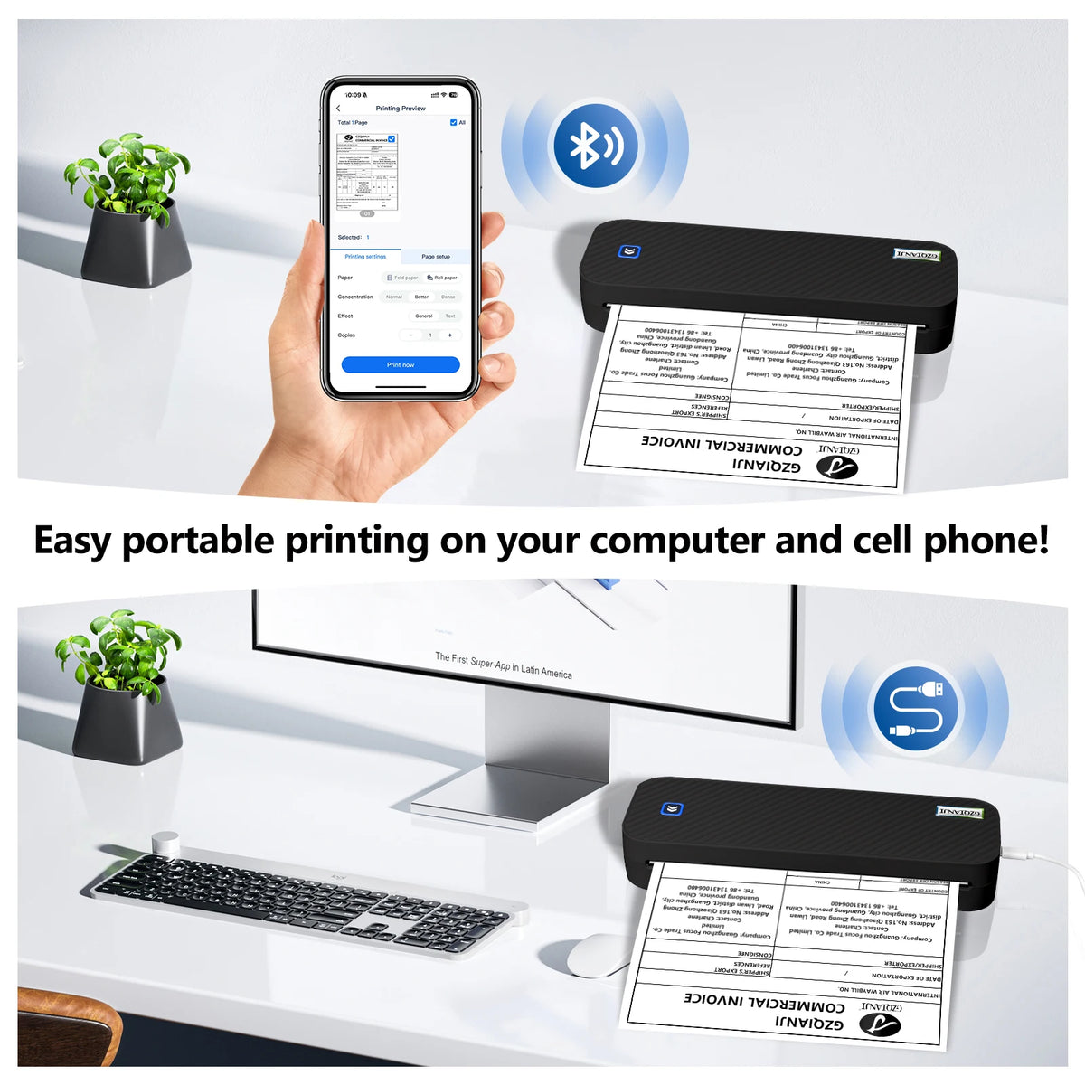 Portable A4 Bluetooth Thermal Printer | Inkless PDF & Doc Thermal Printer PRIMED