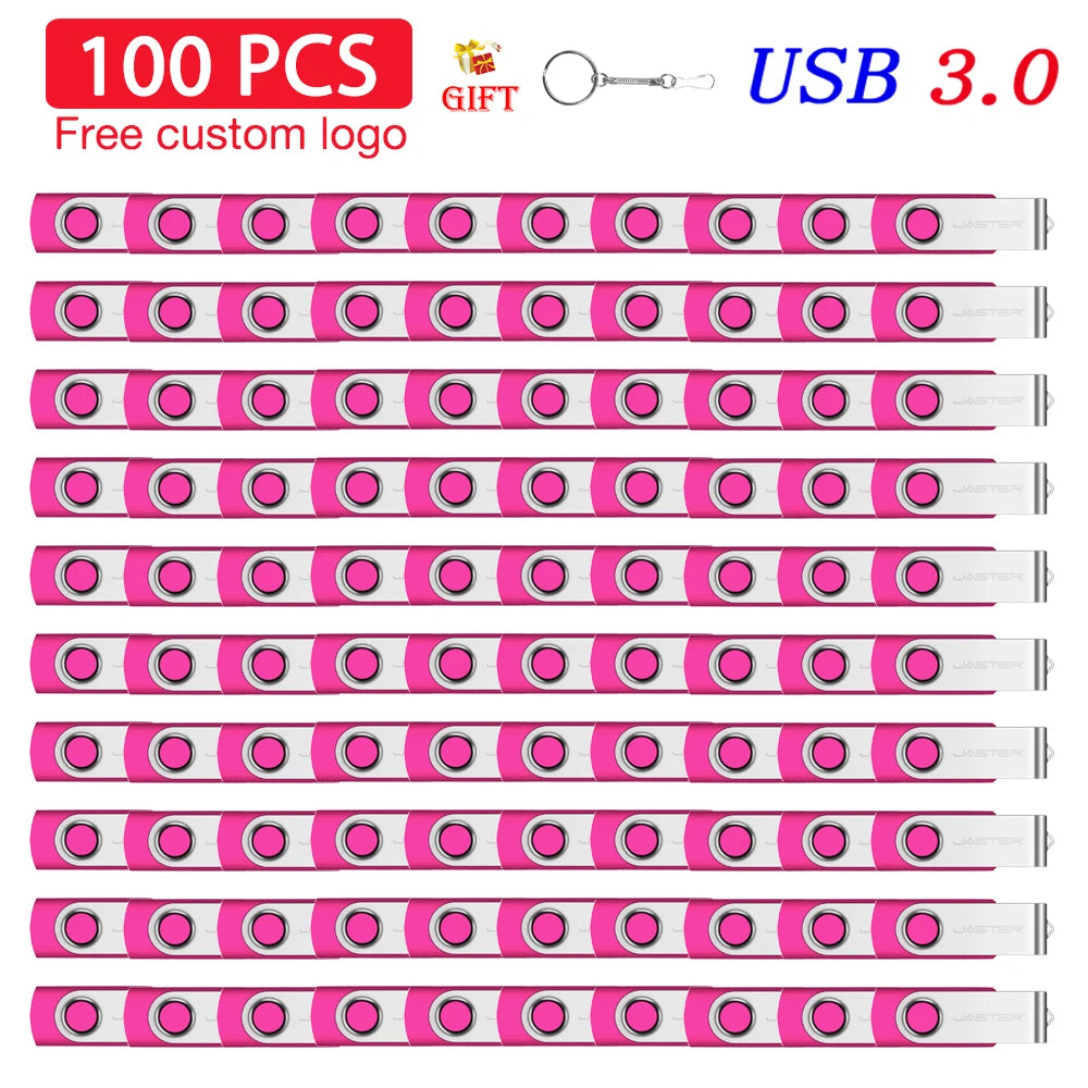 JASTER 100-Pack USB 3.0 Flash Drives 4GB–128GB + Key Chain USB Flash Drive PRIMED Pink 128 GB
