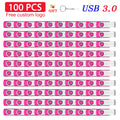 JASTER 100-Pack USB 3.0 Flash Drives 4GB–128GB + Key Chain USB Flash Drive PRIMED Pink 128 GB