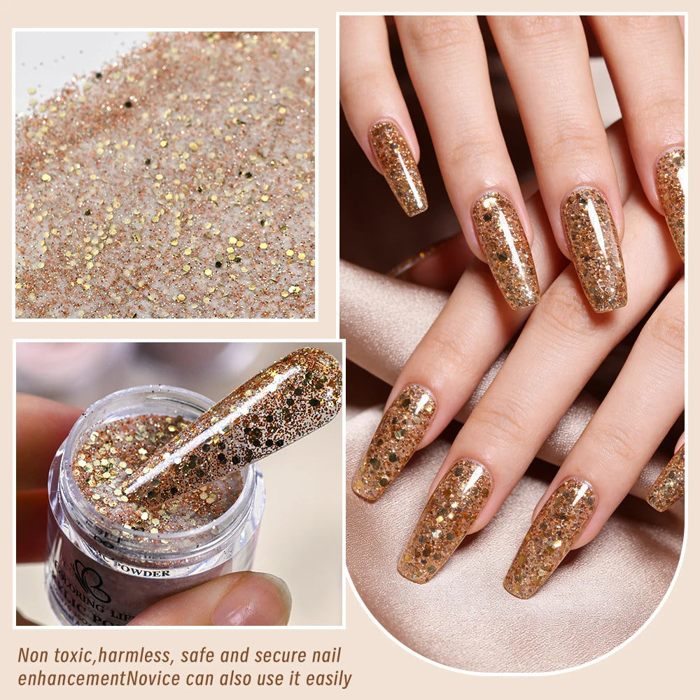 Nail Glitter Crystal Powder Set – Nude Pink Purple Gold 4pc