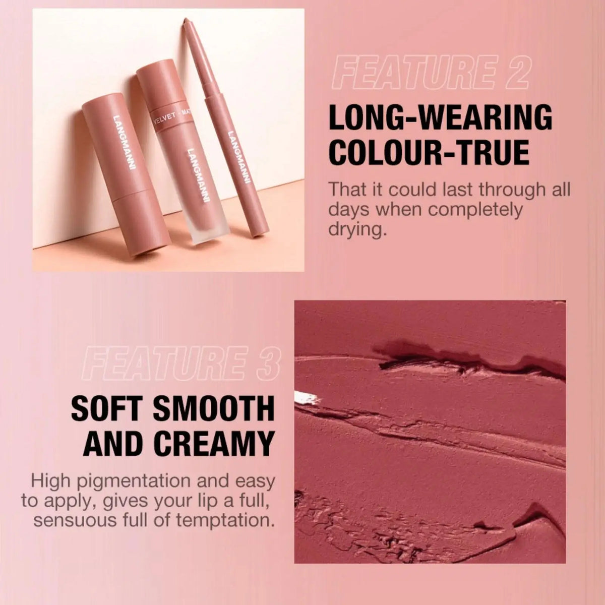 LANGMANNI 3-Piece Matte Lipstick & Lip Liner Kit – Long Wear Lip Makeup Kit PRIMED