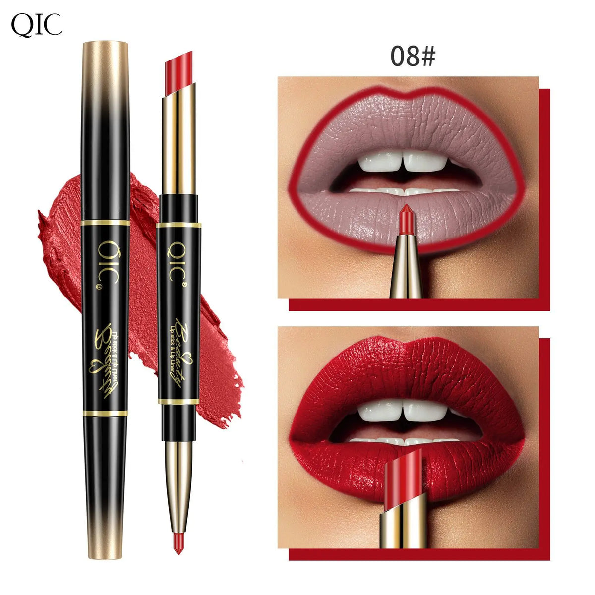 QIC 2-in-1 Waterproof Matte Lip Liner & Lipstick Pencil Lip Liner Pencil PRIMED 08