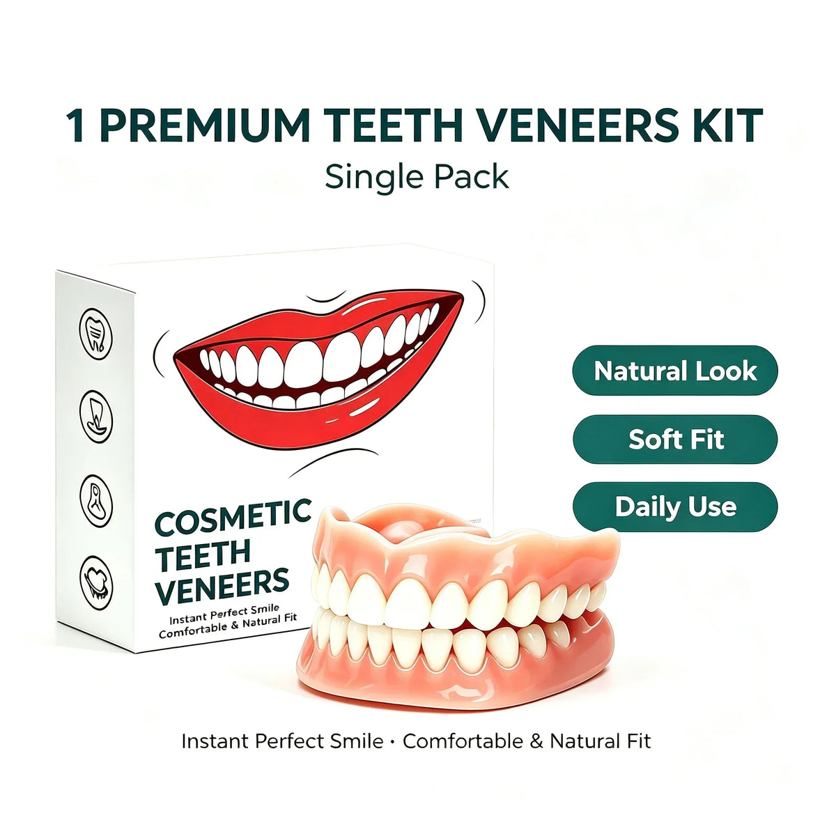 Silicone Full Set False Teeth – Reusable Cosmetic Smile Veneers