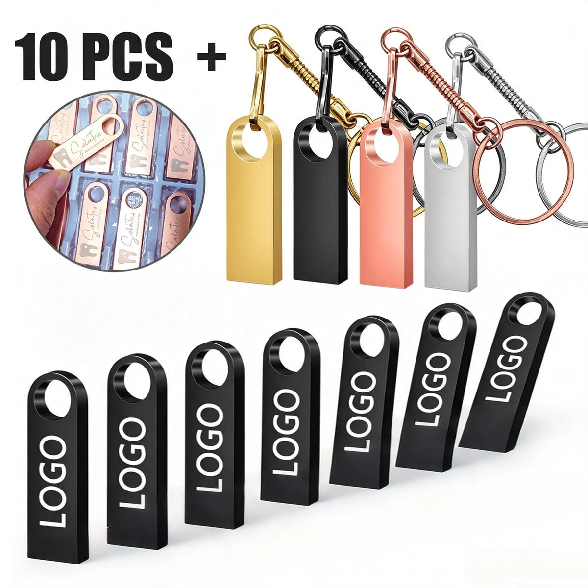 10-Pack Custom Logo Metal USB Flash Drives 128MB–128GB USB Flash Drive PRIMED