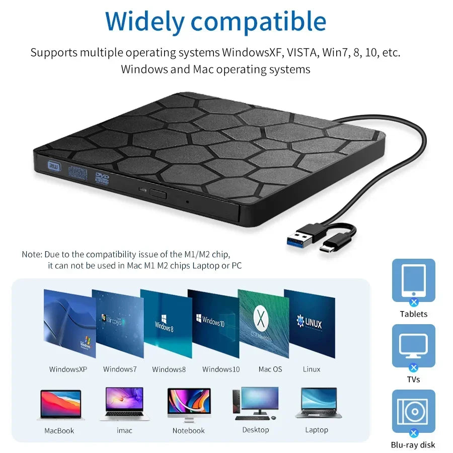 GGBEE External DVD RW Drive USB 3.0 & Type-C Slim CD Burner External Optical Drive PRIMED