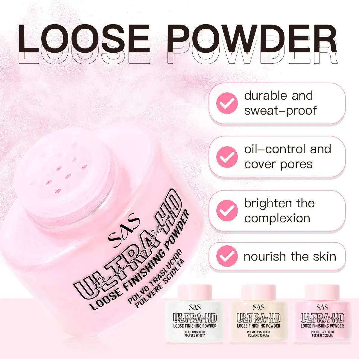 USHAS Loose Setting Powder – Matte, Oil-Free, Pore Blurring