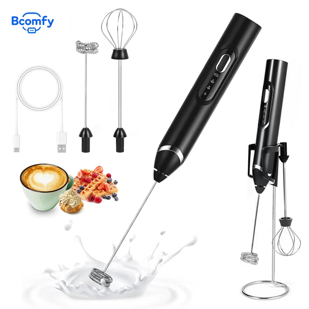 USB Rechargeable Handheld Milk Frother – 3-Speed Foam Maker