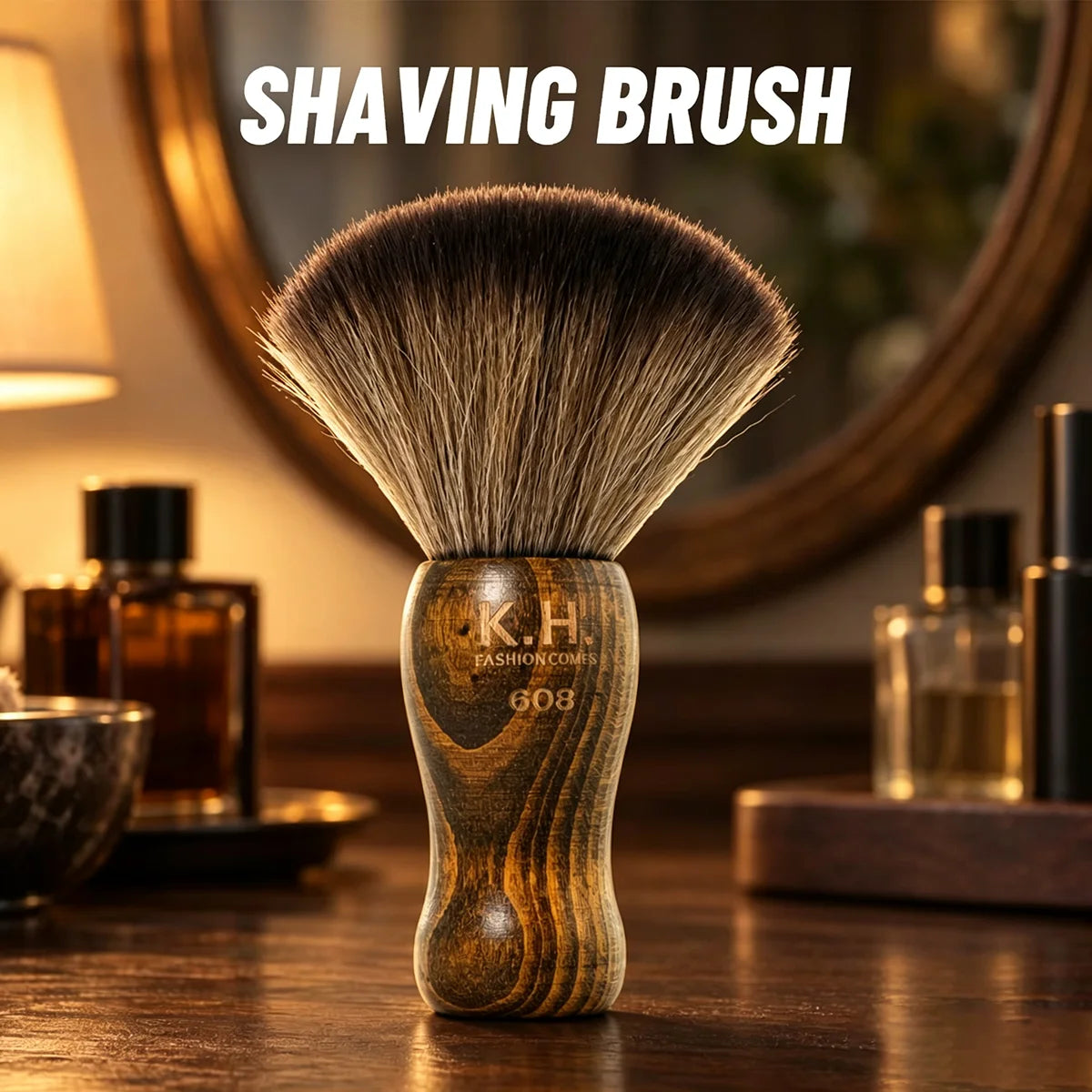 Shaving Brush – Solid Wood Handle, Gold Ferrule & Soft Bristles