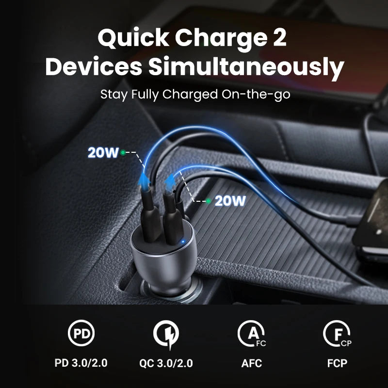 Ugreen 36W USB-C PD QC 4.0 Fast Car Charger – Dual Port Car Charger PRIMED