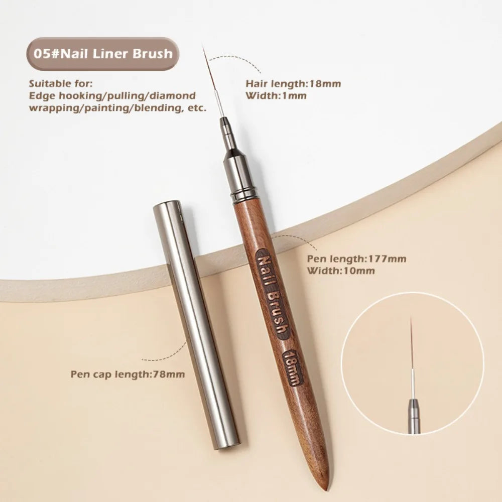 Sandalwood Nail Liner Brush | Fine Detail Nail Art Tool 6–18mm
