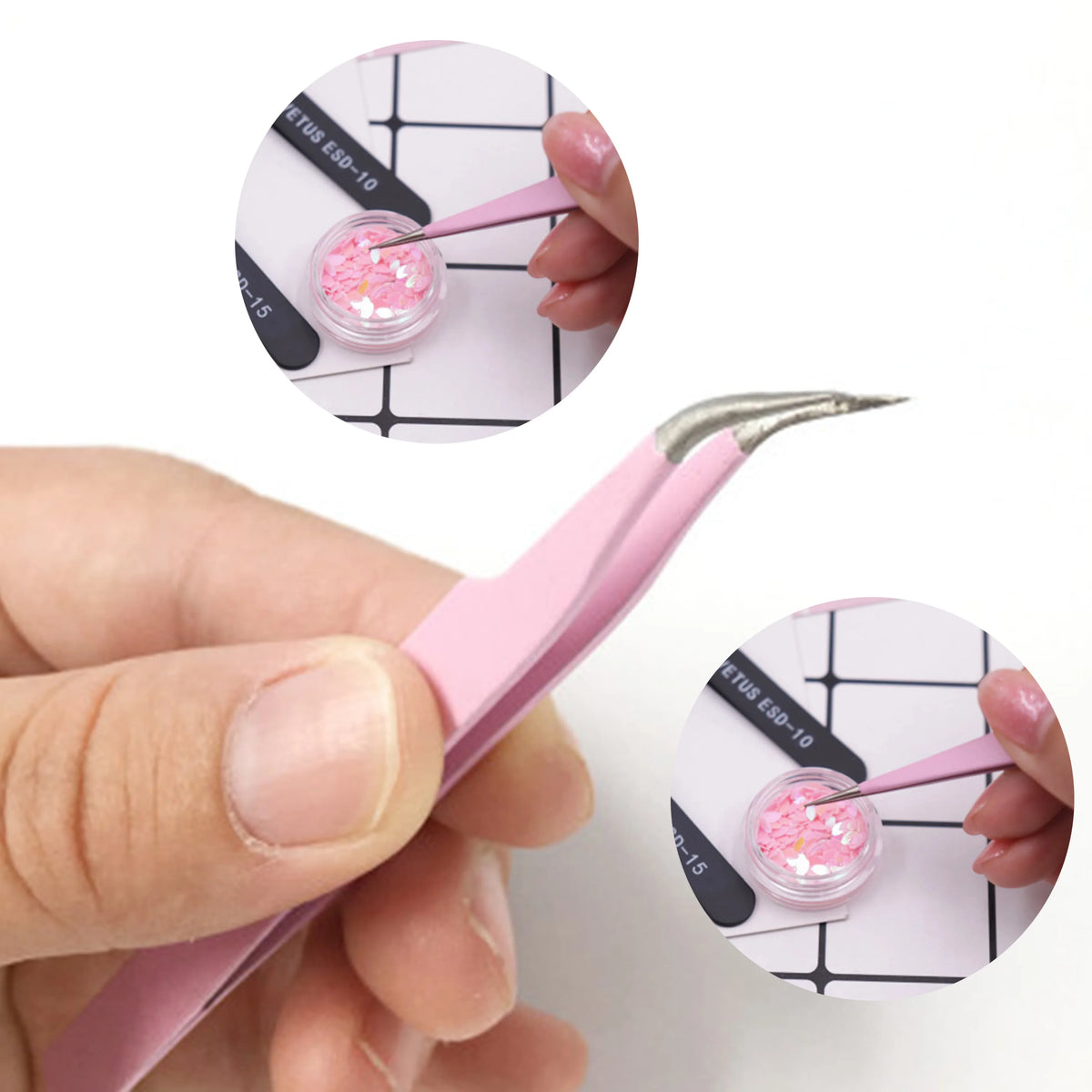 Pink Stainless Steel Eyelash Extension Tweezers – Straight & Curved Eyelash Tweezers PRIMED