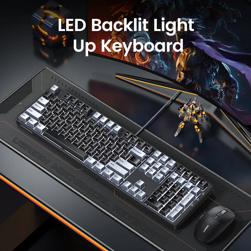 UGREEN 108-Key Mechanical Keyboard PBT Keycaps Red Switch Mechanical Keyboard PRIMED