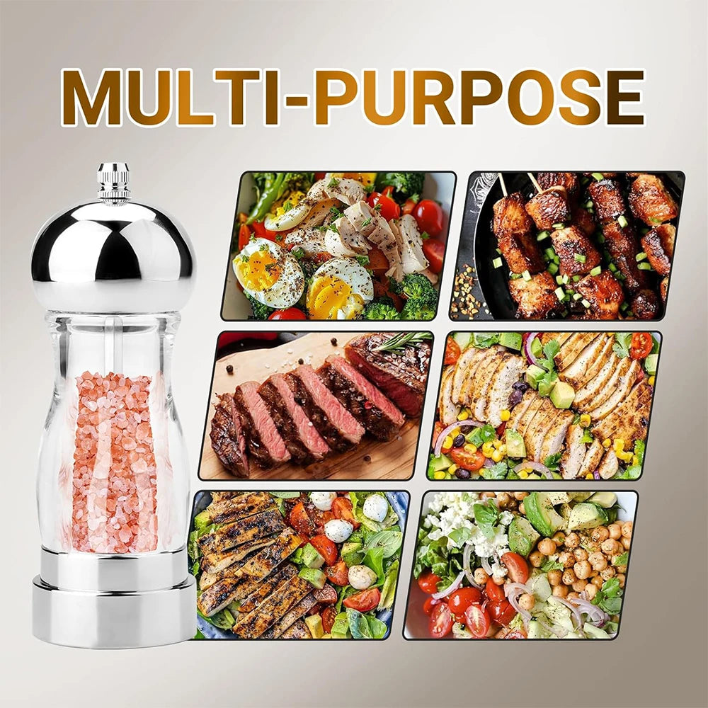 LMETJMA 6-Inch Salt & Pepper Grinder Mill – Adjustable Coarseness Salt & Pepper Mill PRIMED
