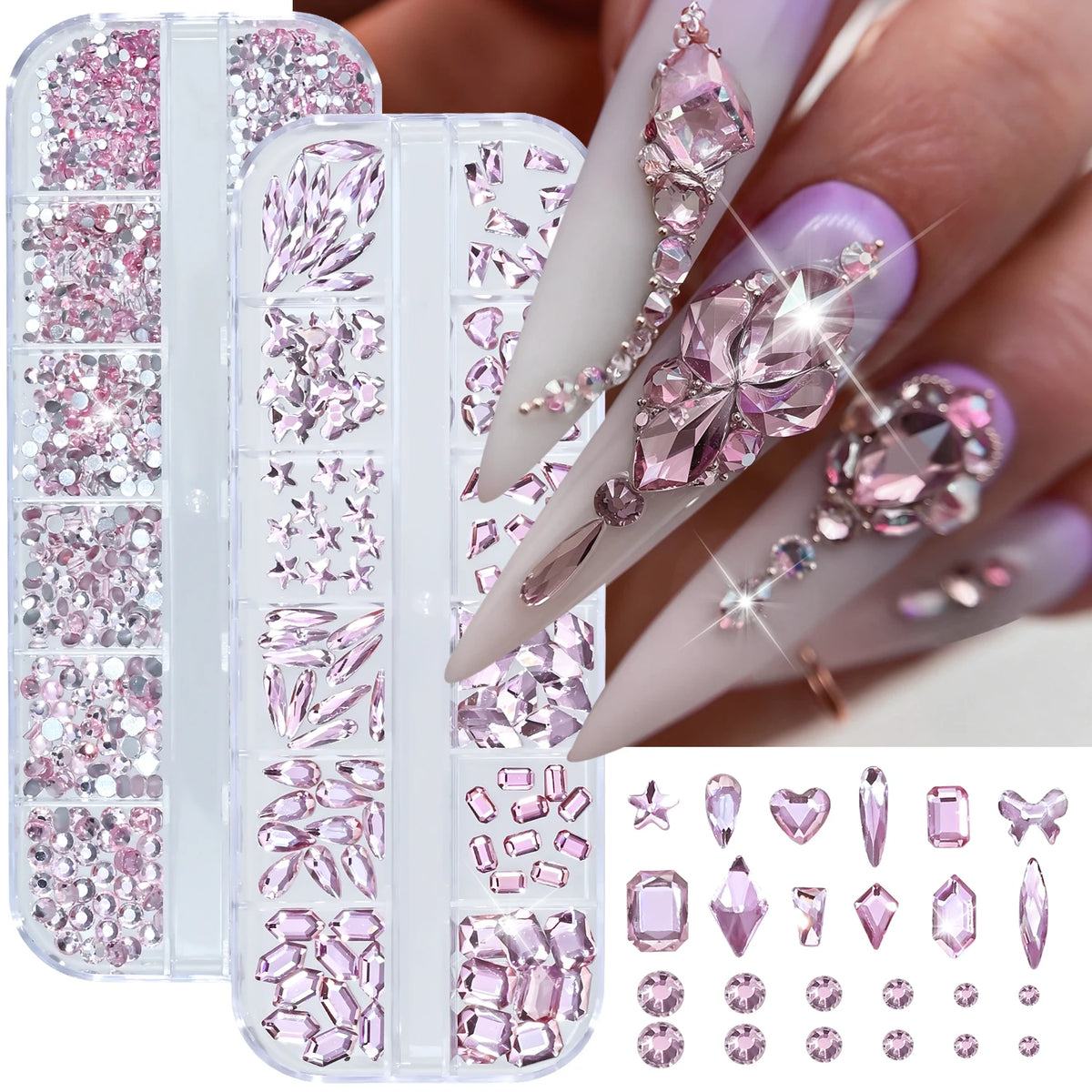 Champagne Gold Nail Art Rhinestones 2-Box Mixed Shapes Zircon