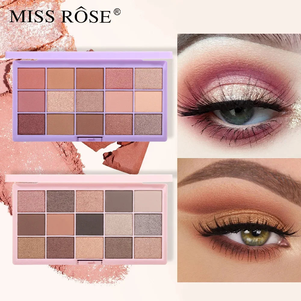 MISS ROSE 15-Color Nude Eyeshadow Palette – Matte & Shimmer Eyeshadow Palette PRIMED