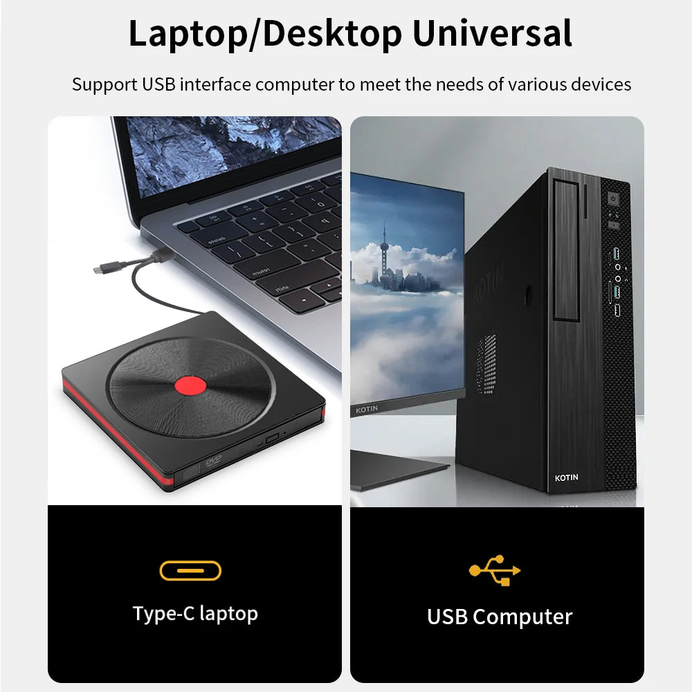 TISHRIC USB External DVD Drive CD Player USB 3.0 Type-C