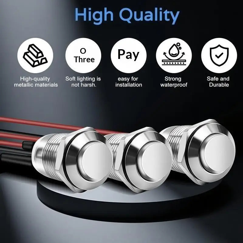 12mm Stainless Steel Momentary Push Button Switch Pre-Wired Push Button Switch PRIMED