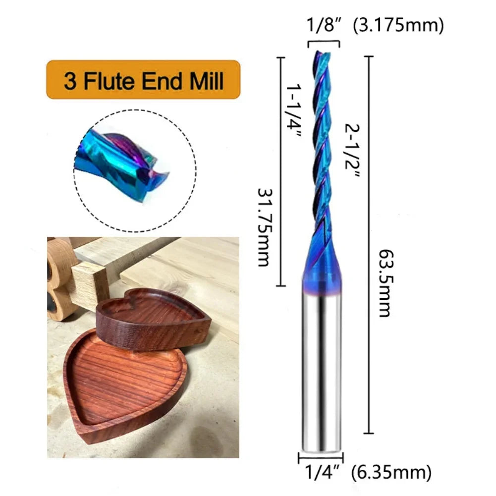 Solid Carbide Triple Edge Taper Flat CNC Milling Cutter 6.35mm