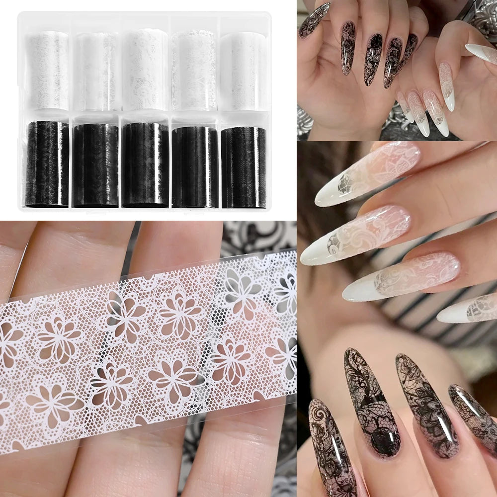 10 Rolls Nail Transfer Foil – Lace Flower & Starry Sky Stickers
