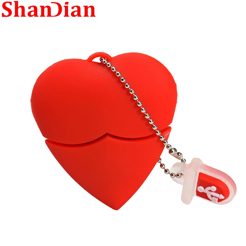 JASTER Red Heart Silicone USB Flash Drive 8GB–64GB Gift