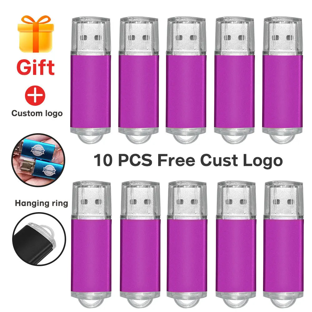 10-Pack Custom Logo Metal USB Flash Drives 256MB–128GB USB Flash Drive PRIMED 256MB x 10PCS purple-B